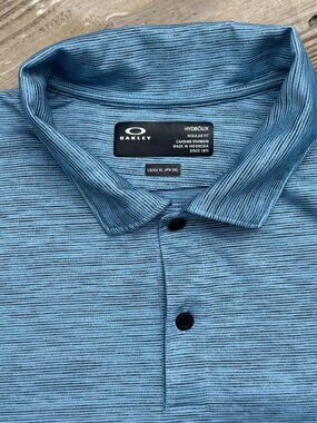Oakley Hydrolix Polo Mens 2XL Blue Striped Golf Athleisure Clean Fit 3297